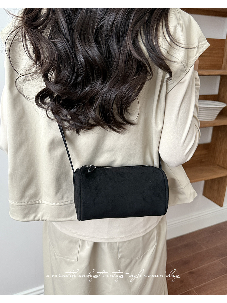 Suede Effect Barrel Zip Compact Crossbody Bag 36