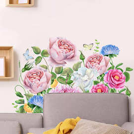 新款手绘牡丹花蝴蝶植物花卉自粘墙贴画客厅卧室装饰墙壁画KSY209
