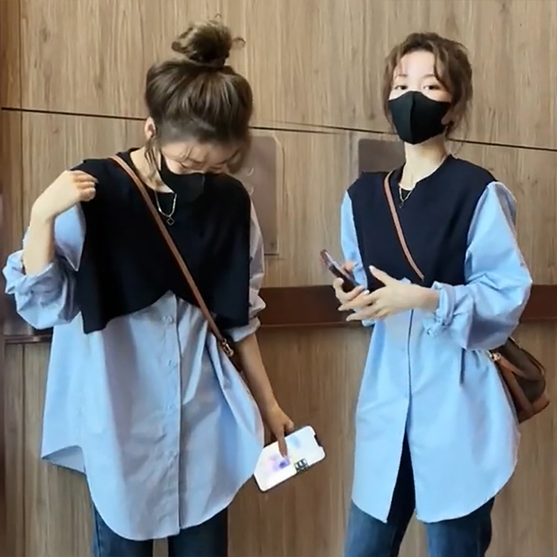 授乳上着の春の韓国版のシャツはゆったりしていて、ファッション的に色にぶつかっています。|undefined
