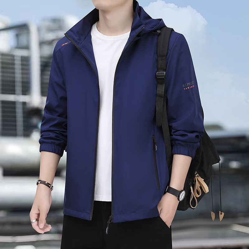 Chaqueta informal de primavera y otoño para hombre, cortavientos deportivo juvenil, abrigo holgado con capucha estilo coreano, top fino con cuello alto, moderno.