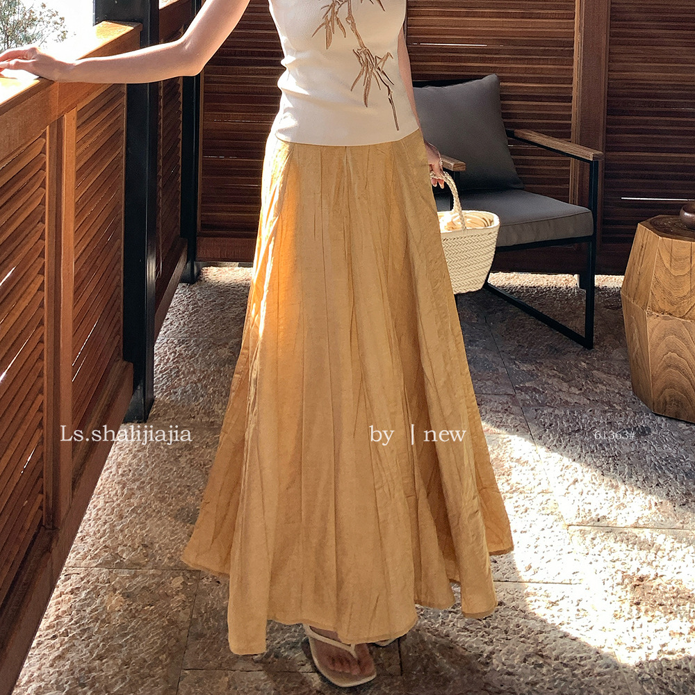 LS French Elegance Solid Color Pleated Full Skirt, Guangzhou Shisanhang 2026 Spring New Style Skirt 61363