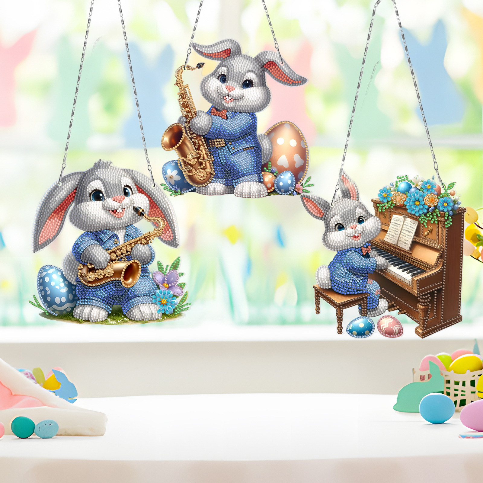 Diamante pintura perimetral DIY anillo 3 piezas juego de dibujos animados colgante genio Navidad sala de estar decoración de pintura distribuible