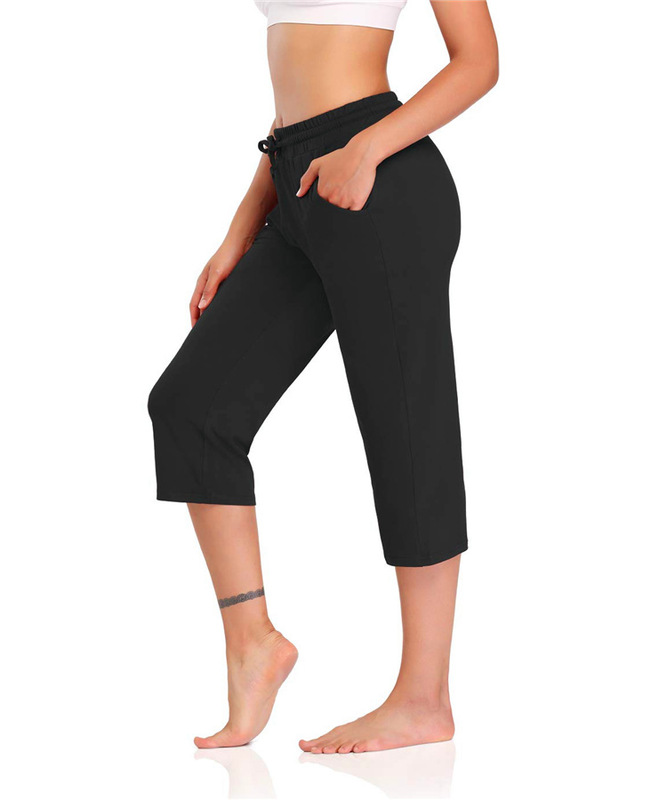 2023 Amazon wish New Pocket Drawstring Solid Color Cropped Sports Yoga Straight Casual Women's Pants