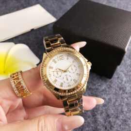 奢华满钻金色多功能手表女合金表带设计直播批发手表外贸跨境女表