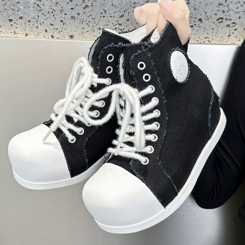 Женские летние кеды 2025 года, новые, универсальные, на шнуровке, на толстой подошве, высокие, с невидимым внутренним увеличением роста на 5 см.