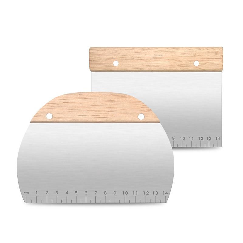 Stainless steel noodle cutter baking flour cutting wooden handle noodle scraper baking scraper with scale scraper baking tool