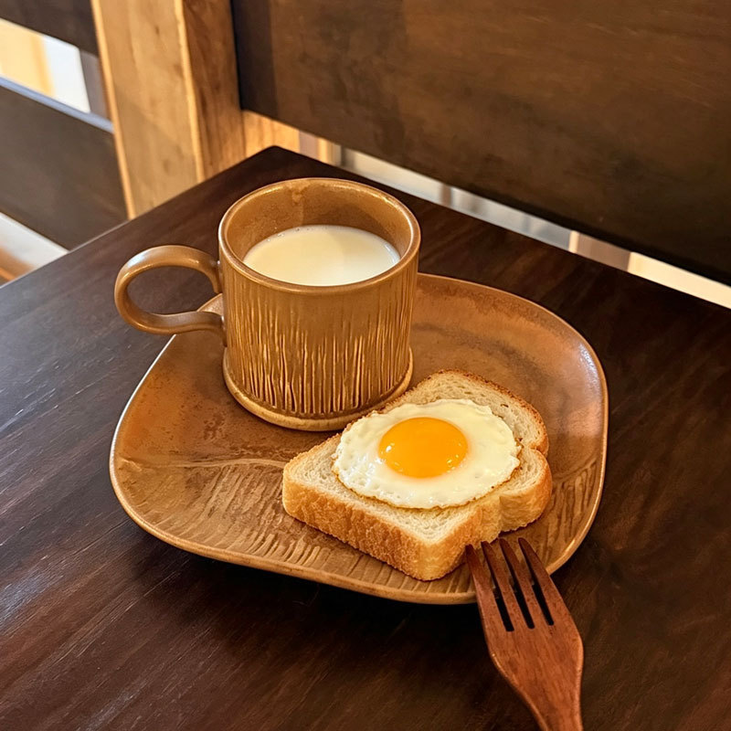 Japanese Wabi-Sabi Style Kiln-Glazed Rustic Ceramic Plate and Cup Set, Hotel Ceramic Breakfast Plate, Mug, Light Luxury Home Tableware Japanese Wabi-Sabi Style Kiln-Glazed Rustic Ceramic Plate and Cup Set, Hotel Ceramic Breakfast Plate, Mug, Light Luxury Home Tableware
