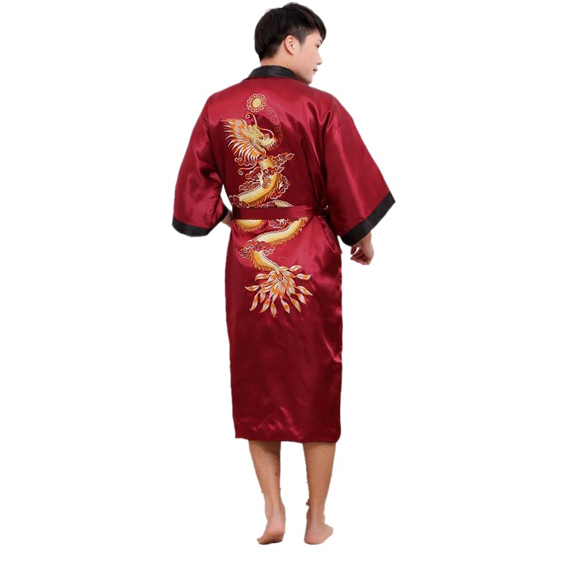 Traje Tang traje de dragón antiguo traje de kimono camisón de kimono comercio exterior de los hombres Camisón de dragón bordado de doble cara grande transfronterizo