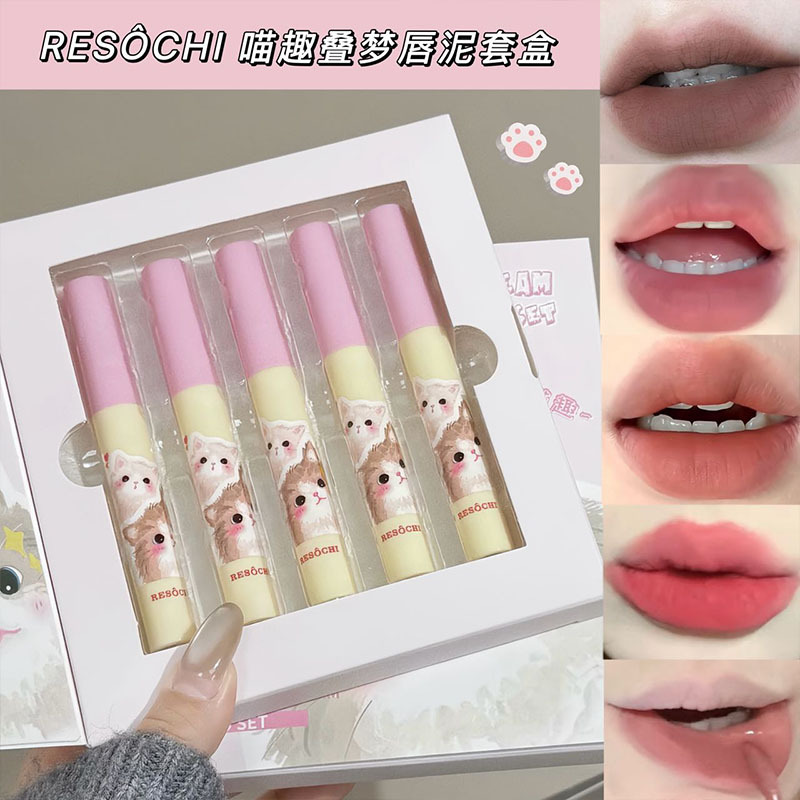 RESOCHI Miao Fancy Dream Lip Cover Box no es fácil de tocar tazas mate niebla superficie color claro transfronterizo barato lápiz labial