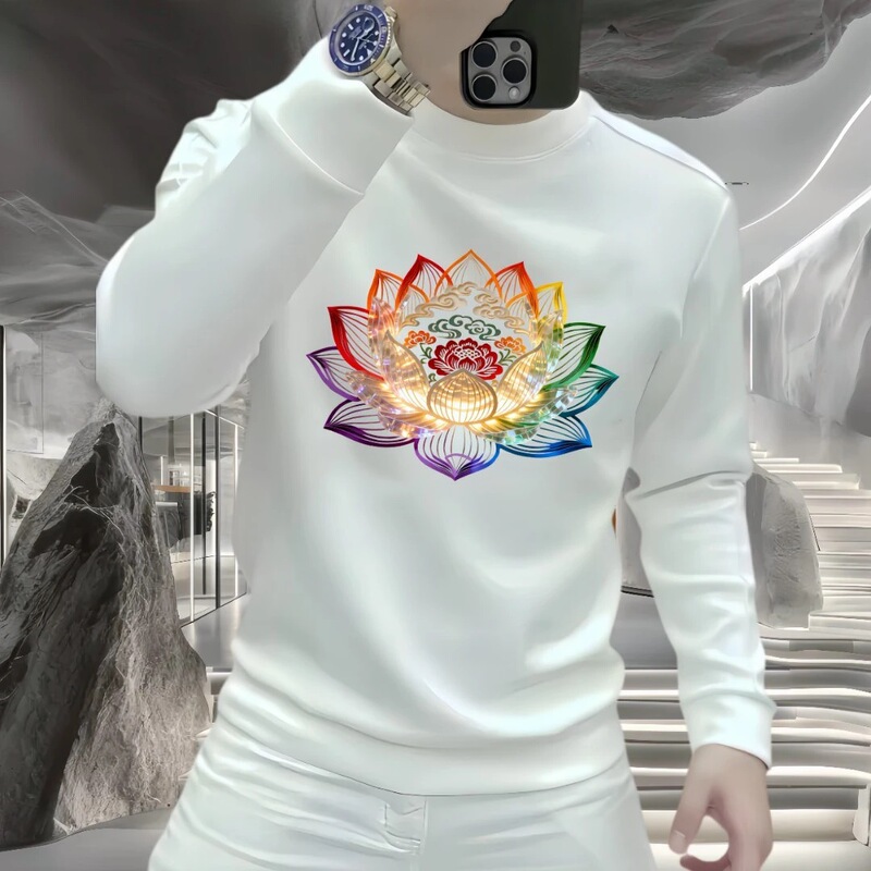 Autumn and Winter New National Trend Creative Printed Sweatshirt Men's Trendy Round Neck Handsome Street High-End Bottoming Shirt Top Autumn and Winter New National Trend Creative Printed Sweatshirt Men's Trendy Round Neck Handsome Street High-End Bottoming Shirt Top