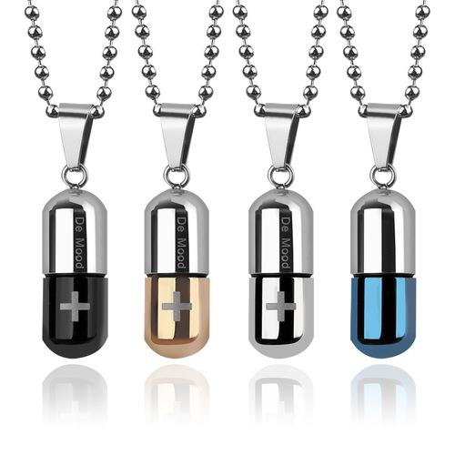Titanium Steel Couple Capsule Pendant Necklace Personalized Korean Version Save Love Pill Pendant Jewelry Factory Direct Sales