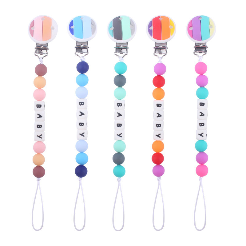 Productos infantiles de dibujos animados de silicona arco iris clip puede ser DIY nombre del bebé calmar la cadena de tetas anti-caída cadena nueva