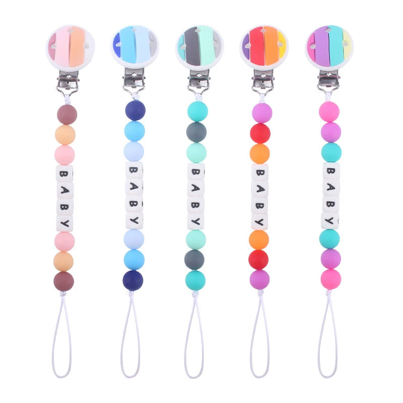 Детские товары Мультфильм силиконовый Радужный зажим DIY Детское Имя пустышка цепь анти-капля цепь Новый