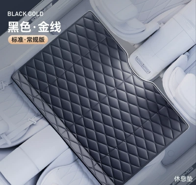 in the back seat of – Multi-function pad - without-side-panels-and-cushions-leather-black-and-gold-color-130-80cm-comes-with-a-storage-bag