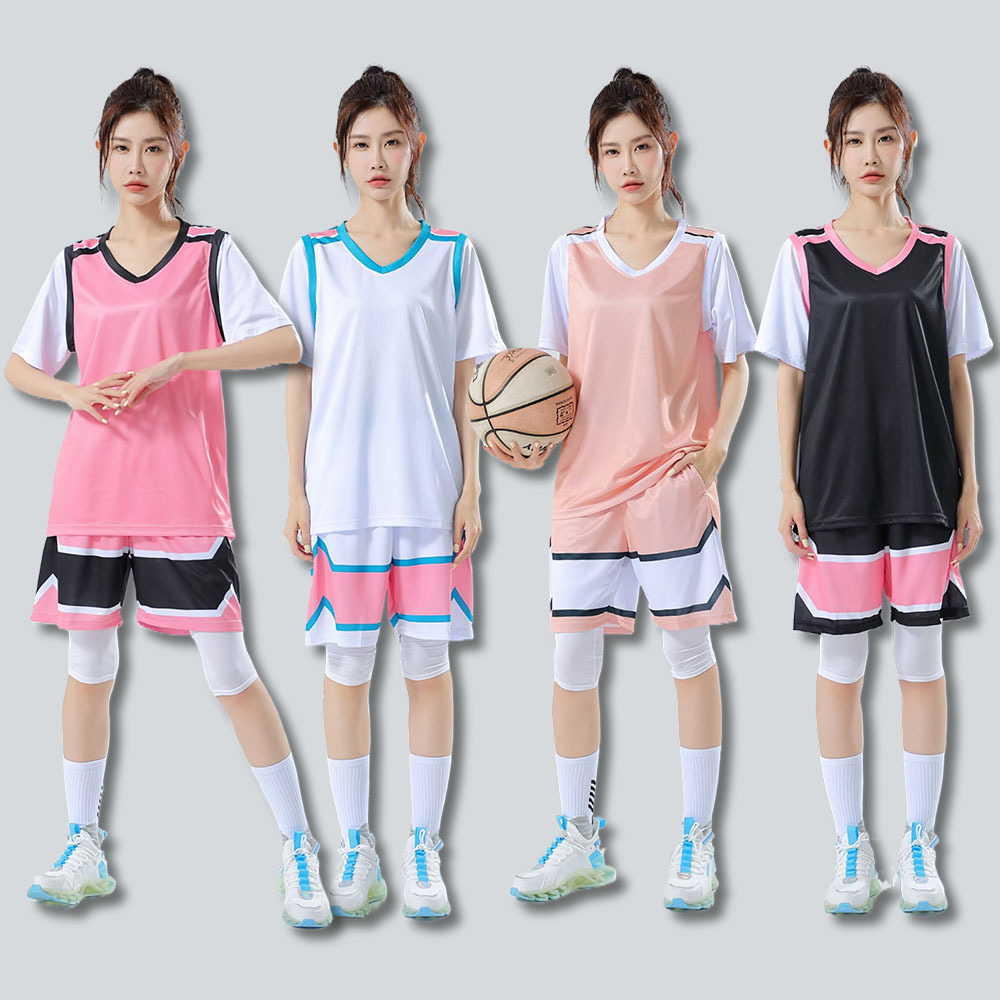 Girls' Basketball Uniform Women's Fake Two-piece College Sports Competition Jersey suit Short-sleeved Class Uniform Training Team Uniform suit