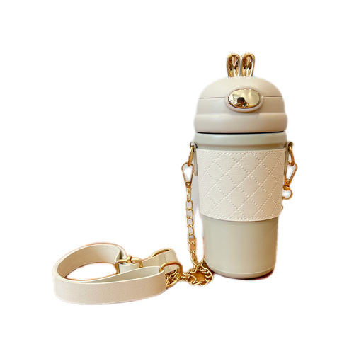 Internet celebrity cute angel bunny cup vacuum insulated cup for men and women water cup with pop-up lid stainless steel straw