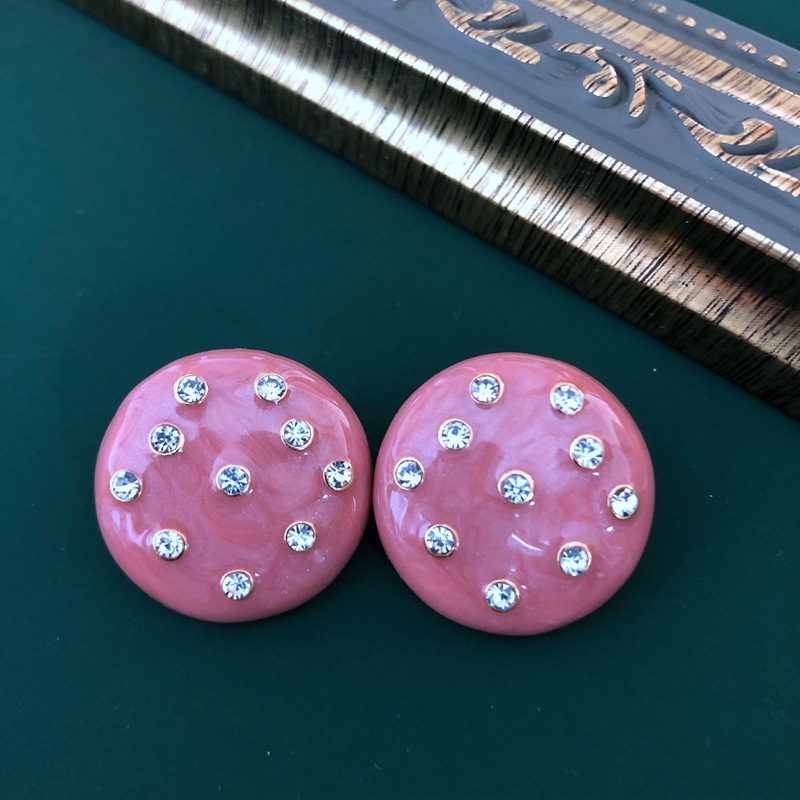 Pink Retro Round Heart Earrings display picture 7