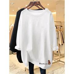 純綿の太ったmmの大きいサイズの長袖のtシャツの女性の中で春と秋の背の高い底のシャツを掛けて尻の白い体格の上着の潮を遮ります。