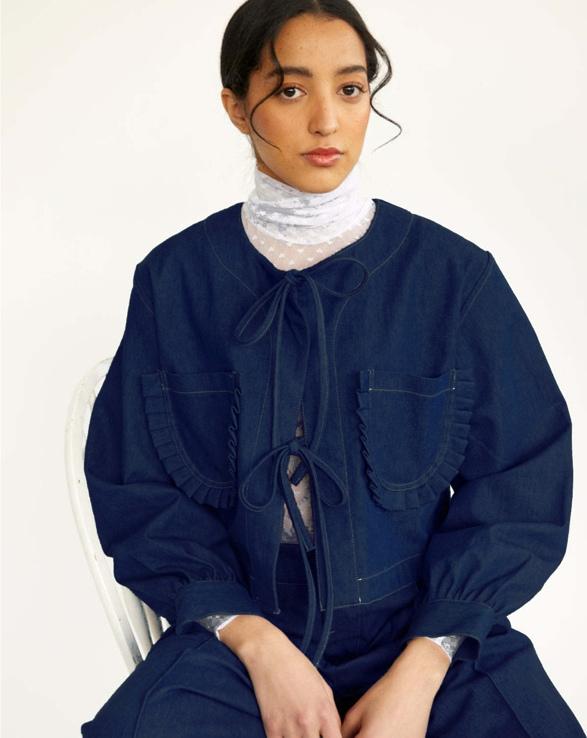 Long Sleeve Sleeve Length Tie Placket Type Women's Streetwear Solid Color Tie Coat Denim Jacket