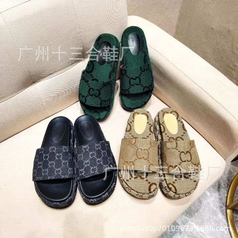 G home embroidery thick-soled slippers 2023 new vintage muffin thick-soled embroidery casual outerwear heightening slippers
