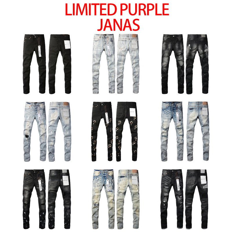 European and American Trendy Brand Limited Purple Jeans Fashionable Ripped Distressed Small Feet Limited Purple Brand Jeans