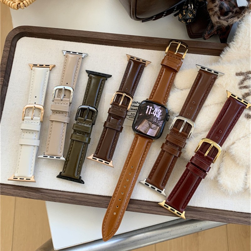 Horse Oil Leather Strap Suitable for Apple S11 Watch Strap High-End Women's Applewatchs98Se Autumn and Winter