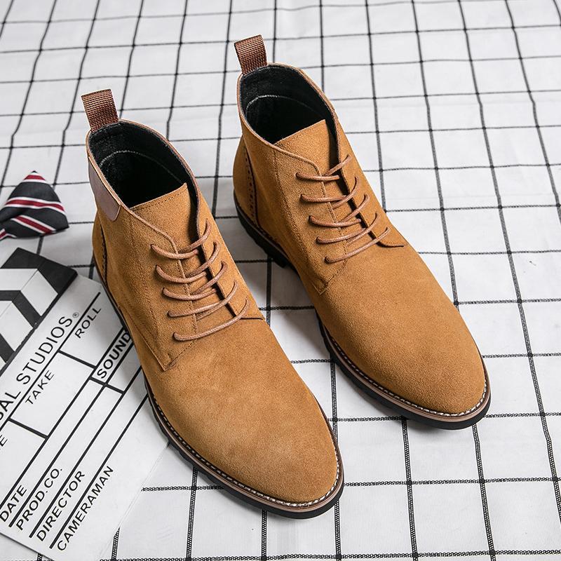 跨境大码中高帮反绒皮鞋38-46码秋冬新款英伦2024时尚男士短靴男