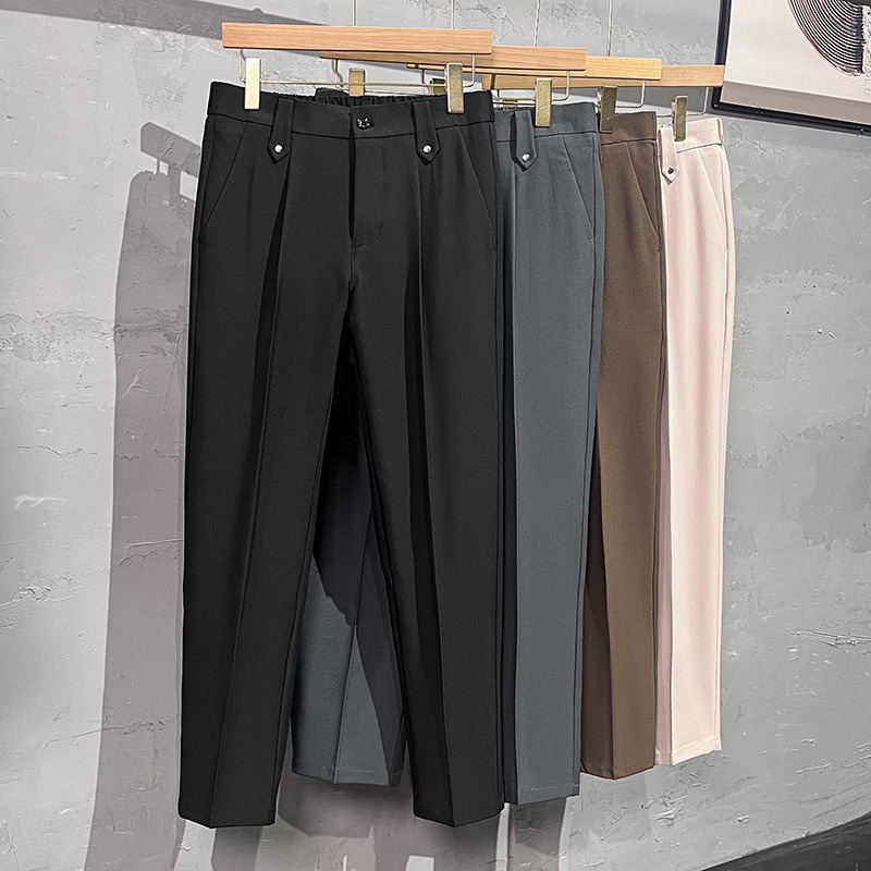 2025 Spring and Autumn New Silky Smooth Casual Pants Men's High-End Trousers Straight-Leg Leg Loose Elastic Waist Suit Pants Men