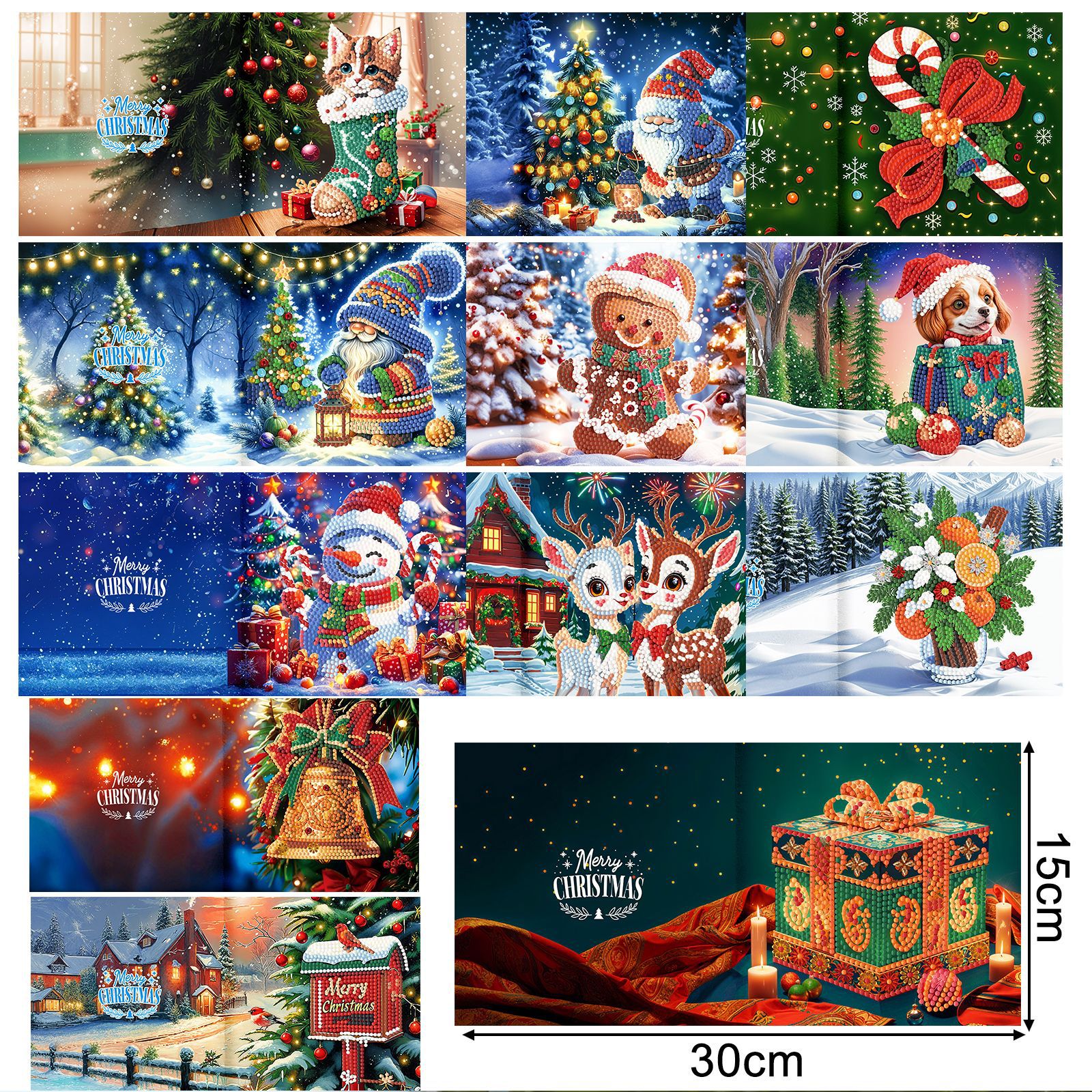 Productos periféricos para pintura de diamantes transfronterizos, tarjetas de felicitación DIY hechas a mano, pegatinas de diamantes navideñas, manualidades exclusivas con diamantes de imitación con temática de dibujos animados, disponibles para venta al por mayor.