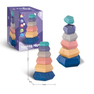 Cross-Border Export Amazon Infant and Toddler Soft Rubber Stacking Tower Pattern Alphanumeric Cognitive Puzzle Building Block Tower Toy