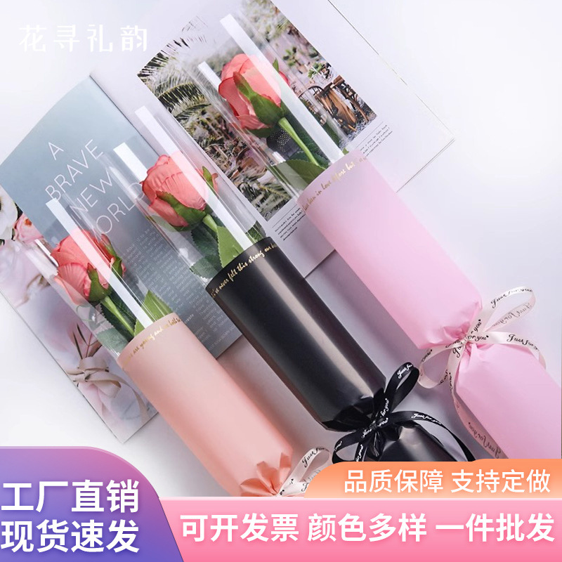 Bolsa de embalaje de flores de San Valentín al por mayor floristería arte floral material de bricolaje opp celofán impermeable bolsa de un solo haz de flores