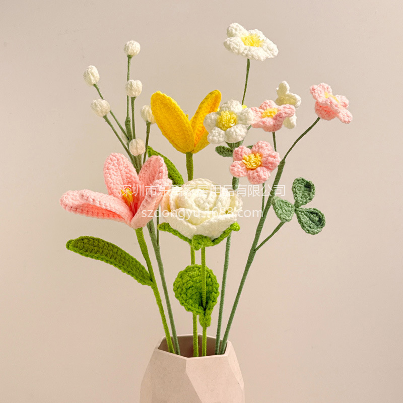 국경 간 튤립 클로버 장미 꽃 눈 과일 손으로 짠 양모 꽃다발 거실 홈 장식 시뮬레이션 꽃