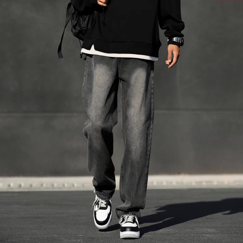 Vintage Smoke Grey Jeans Men's Summer 2024 New American Style High Street Pants Straight Loose Casual Trousers