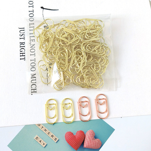 Mini love paper clips wholesale metal paper clips creative color paper clips golden special-shaped paper clips