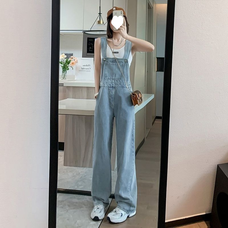 牛仔背带裤女秋冬2025新款韩版宽松直筒阔腿裤控