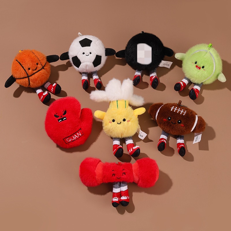 Caricatura adorable equipo deportivo bola peluche colgante serie creativa llavero juguetes muñeca máquina