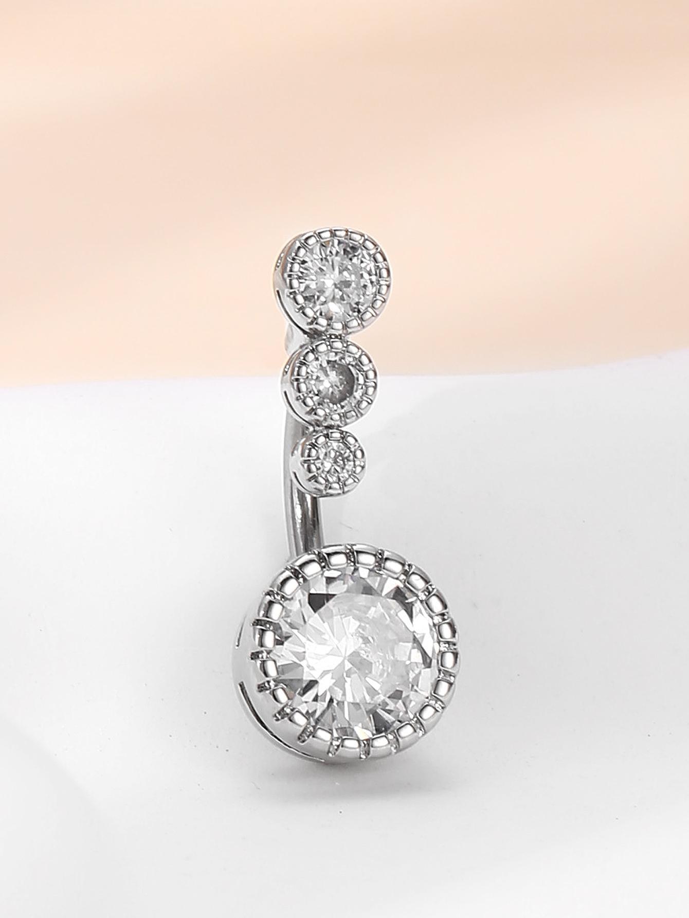 Bague de piercing nombril élégante et facile à porter, style européen moderne et épuré, en acier inoxydable orné de diamants._voghion.com