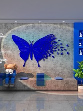 立体蝴蝶装饰墙面贴克莱因蓝网红打卡拍照区布置造景咖啡奶茶花店