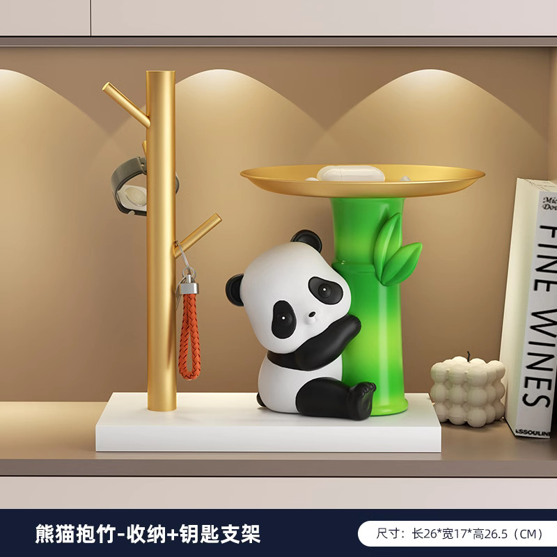 Sala de estar atmosférica de alta gama, decoración de gabinete de vino panda, decoración de gabinete de TV para el hogar de lujo ligero, instalación artesanal de escritorio de oficina de entrada