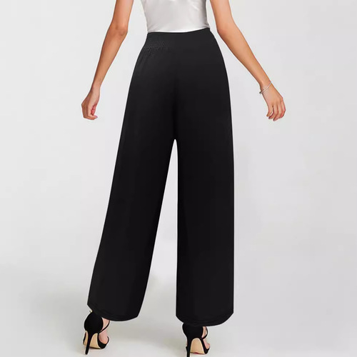 European and American women's clothing new casual fashion solid color drawstring wide leg pocket pants loose women's pants