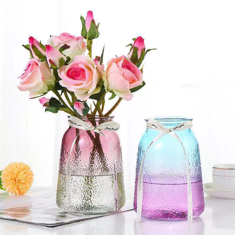 Wholesale supply of new 18 pockmark vase ice-bound color retro home decoration gradient color hydroponic glass vase