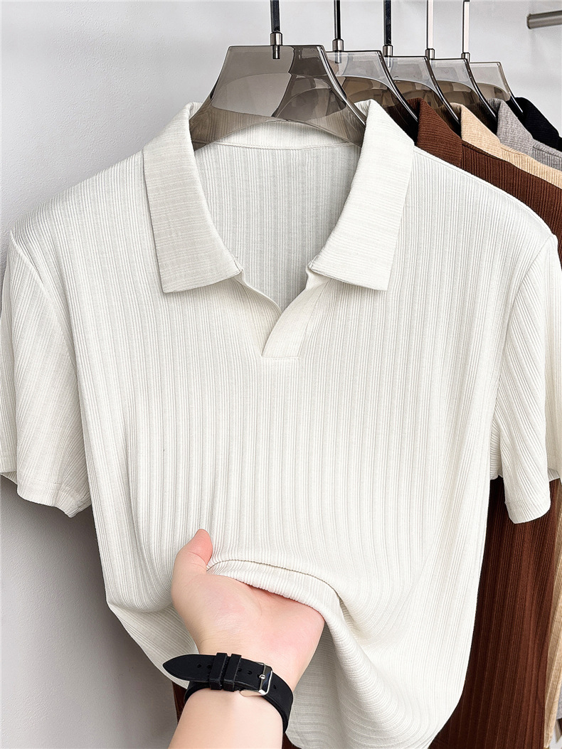 Men's Seagull Collar Short Sleeve Polo Shirt, Lightweight Quick-Dry Stretch Fabric, Unique Asymmetrical Design, Comfort-Fit Casual Top_viptrois.com