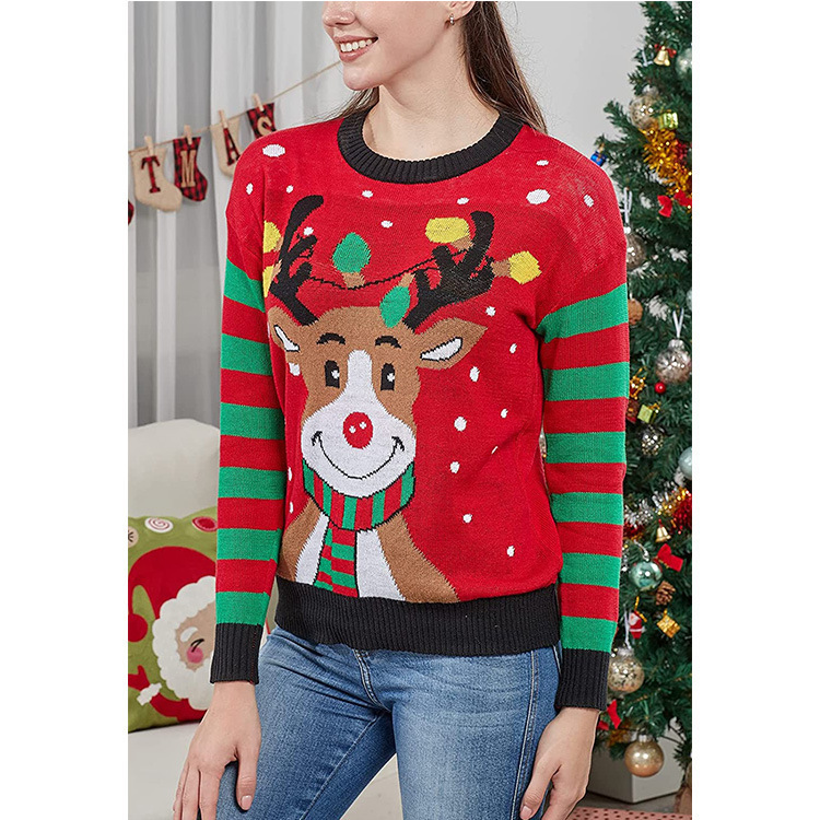 Amazon Women's Christmas Ugly Sweater Women's Elk Snowflake Tree Pattern Sweater Cute Knitted Pullover Holiday Sweater