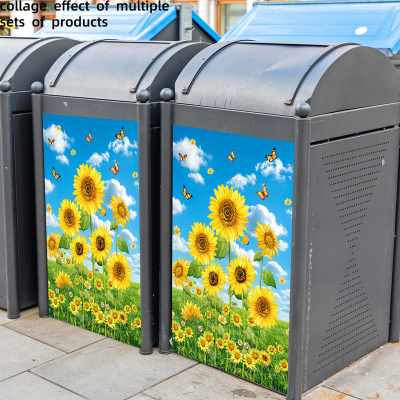 B16035 Stylish Sunflower Trash Can Sticker Outdoor Trash Can Decoration Self-Adhesive Sticker