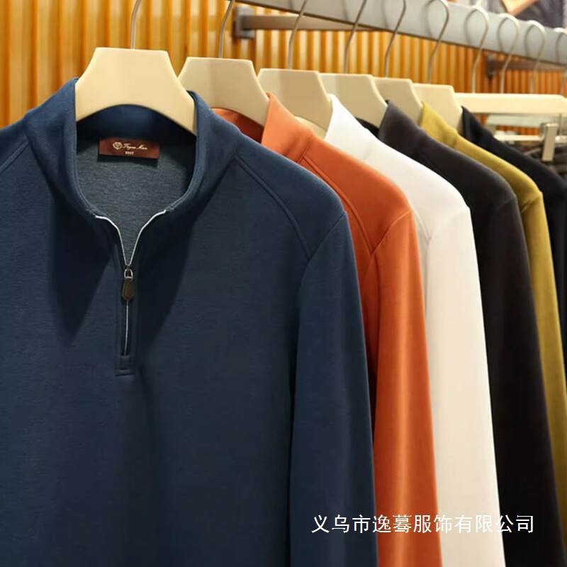 Configuration Capsule Series Silk Wool Spring and Autumn Men's Old Money Style Half-Zip Sweatshirt Base Shirt Wholesale