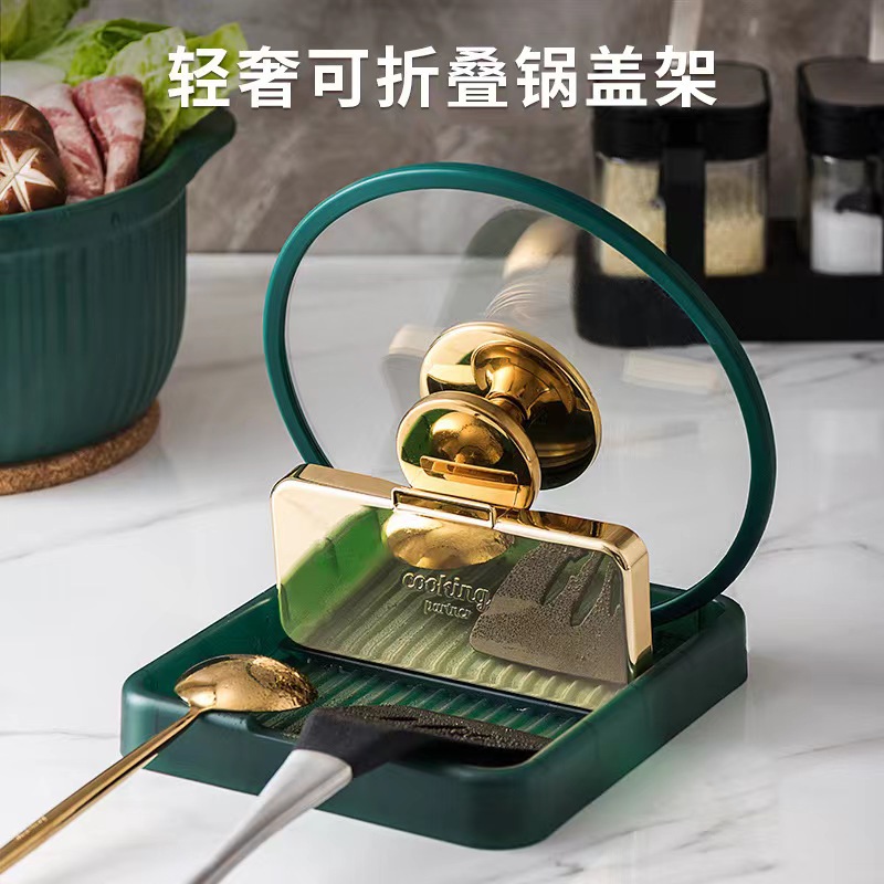 Tabletop pot lid rack kitchen no-drill plastic cutting board holder for spoons, spatulas, and ladles; pot lid storage gadget