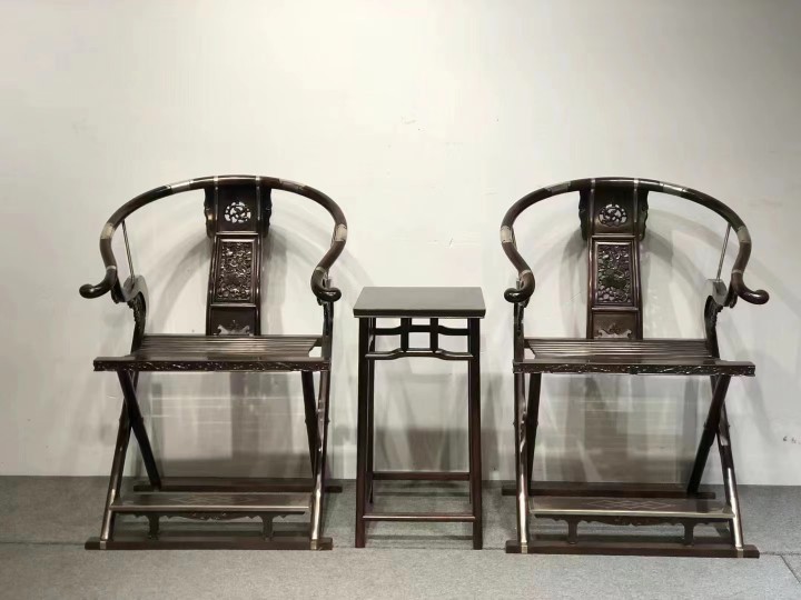 老挝红酸枝巴里黄檀透雕麒麟交椅三件套仿古典新中式红木家具