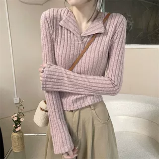 长袖针织衫女装秋冬季小个子修身显瘦短款上衣气质休闲套头打底衫