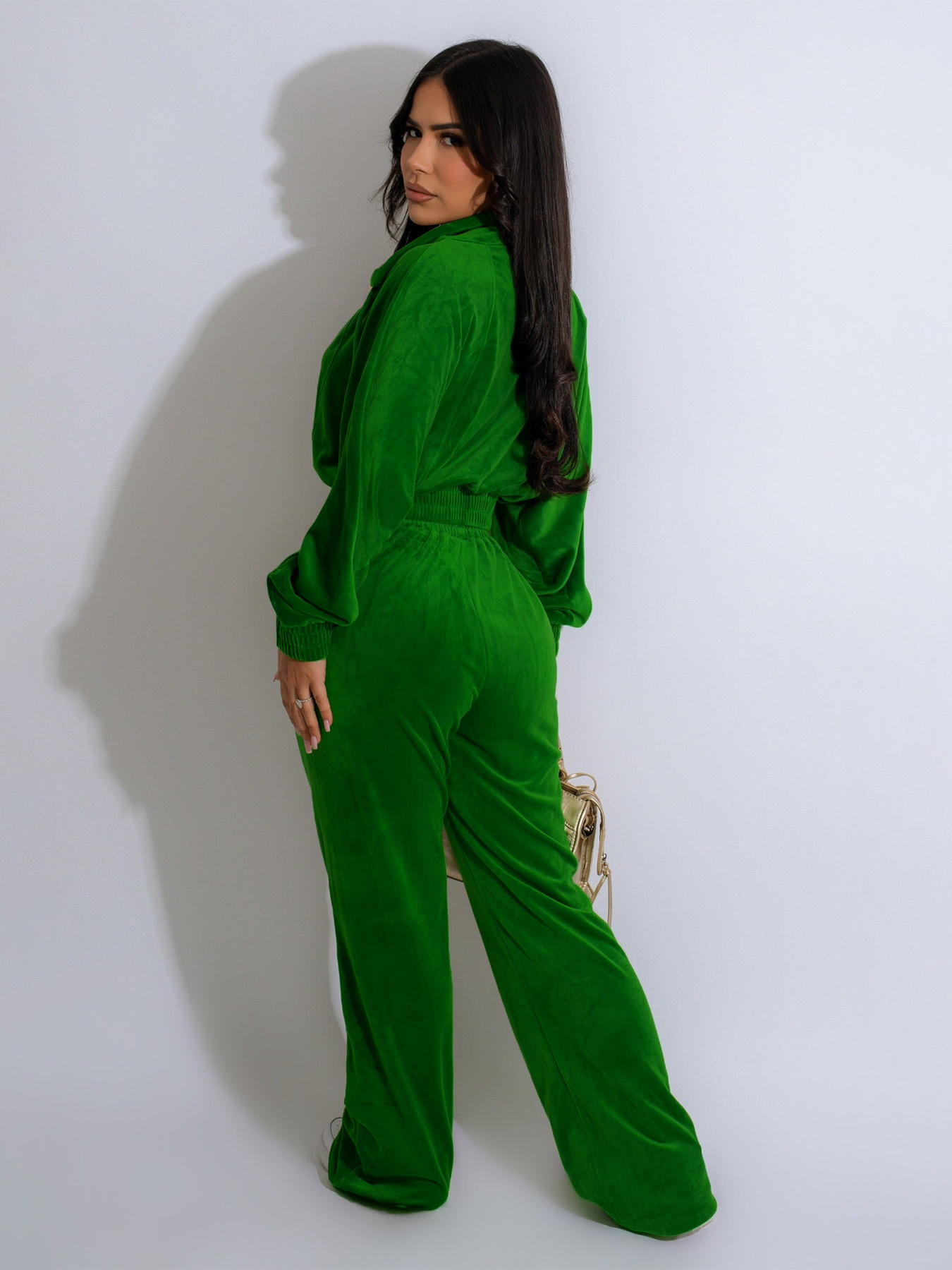 Women's Lapel Zip-up Cardigan And Trousers Two-piece Set_voghion.com