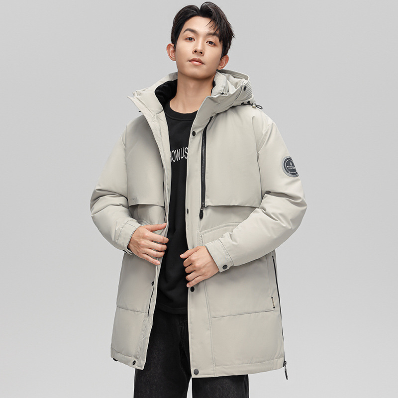 Hombre encapuchado invierno moda moda moda ropa de camuflaje cálida ocio largo medio grueso 90 chaqueta de lana blanca